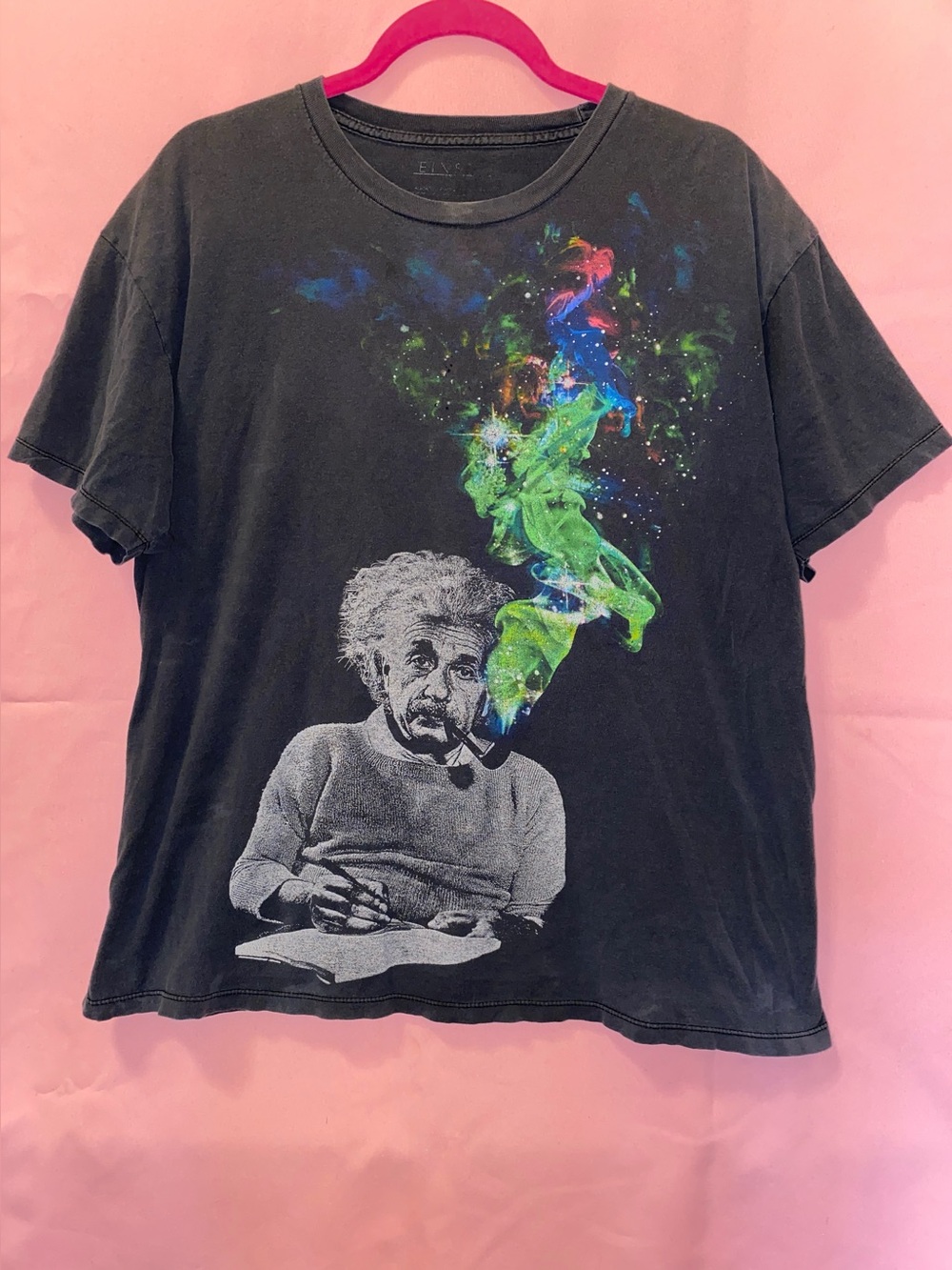 100% Cotton Einstein Smoke Rainbow Clouds Shirt Albert Large Gray/Black Bioworld